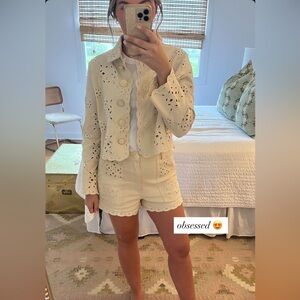Cream Eyelet Women's Jacket and Shorts